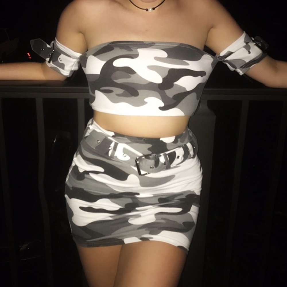Fashion Nova Camo 2 Piece Skirt and Crop Top Set